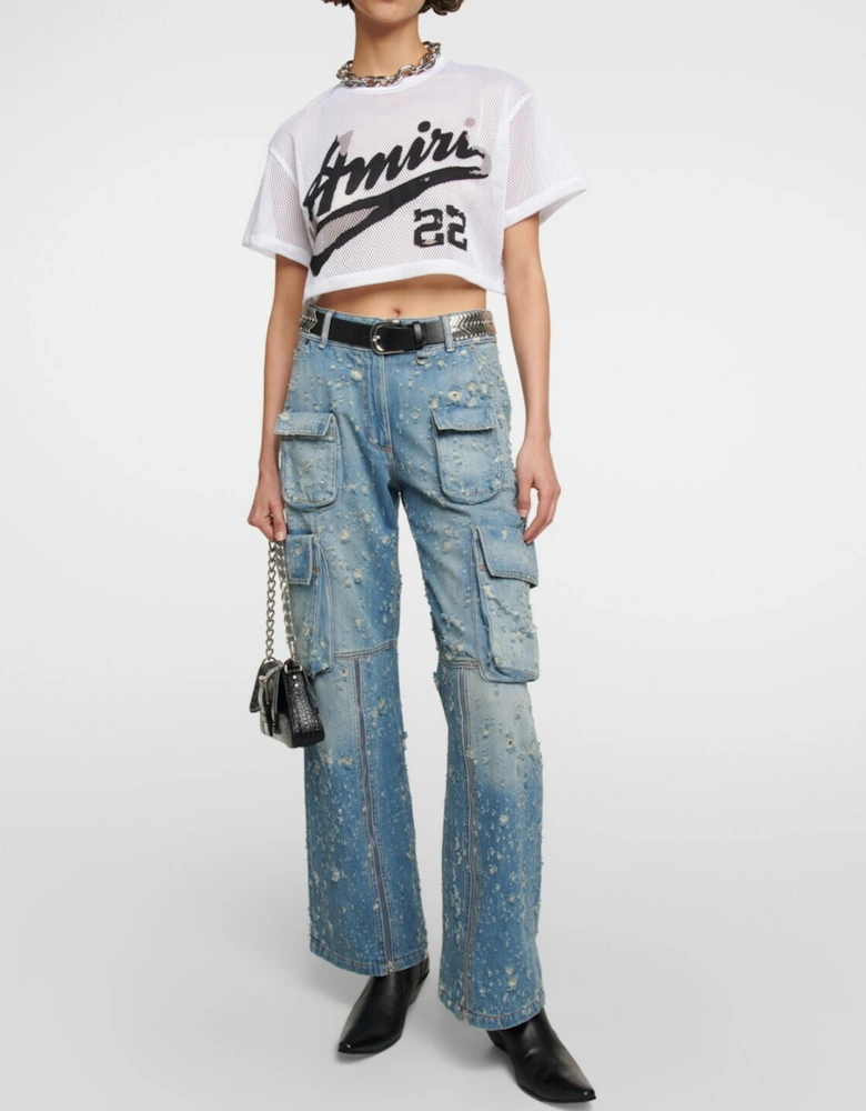 AMIRI WOMENS MESH 22 CROPPED TEE WHITE