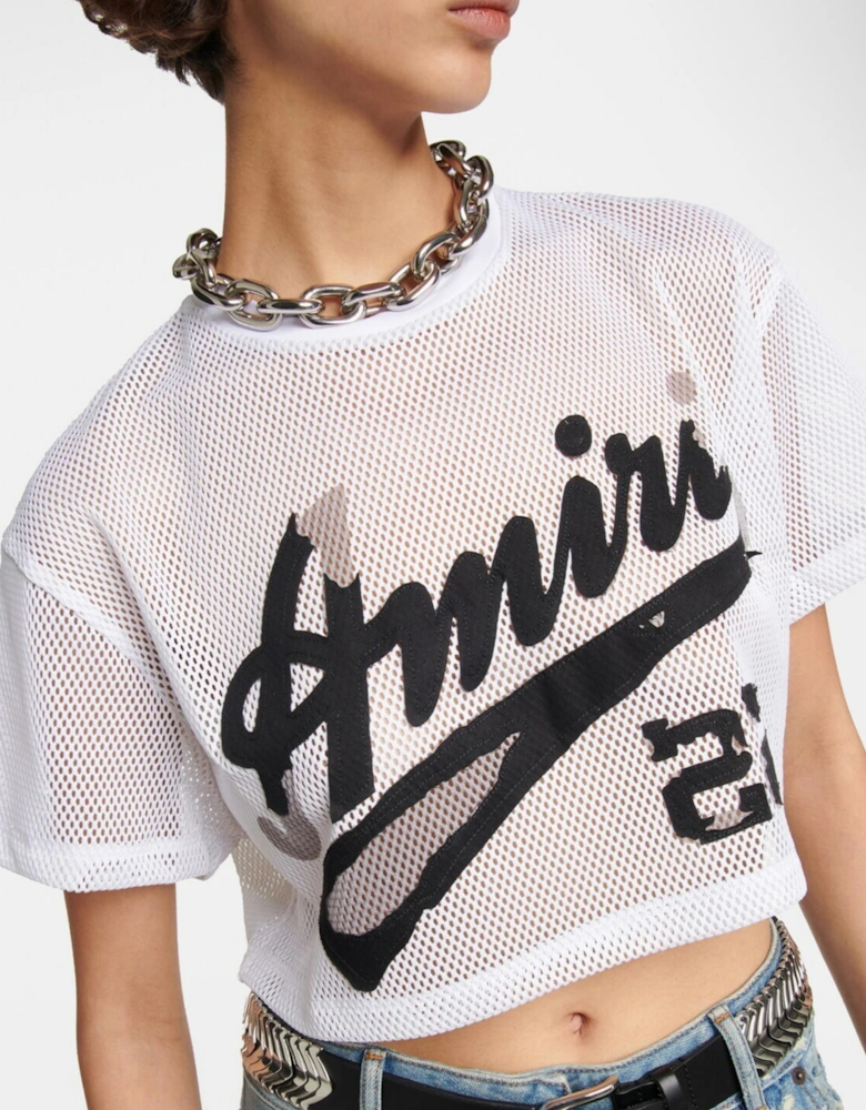 AMIRI WOMENS MESH 22 CROPPED TEE WHITE