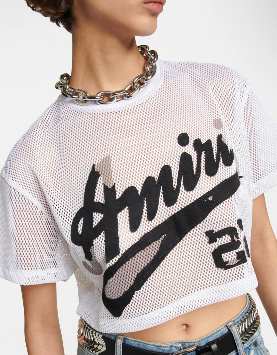 AMIRI WOMENS MESH 22 CROPPED TEE WHITE
