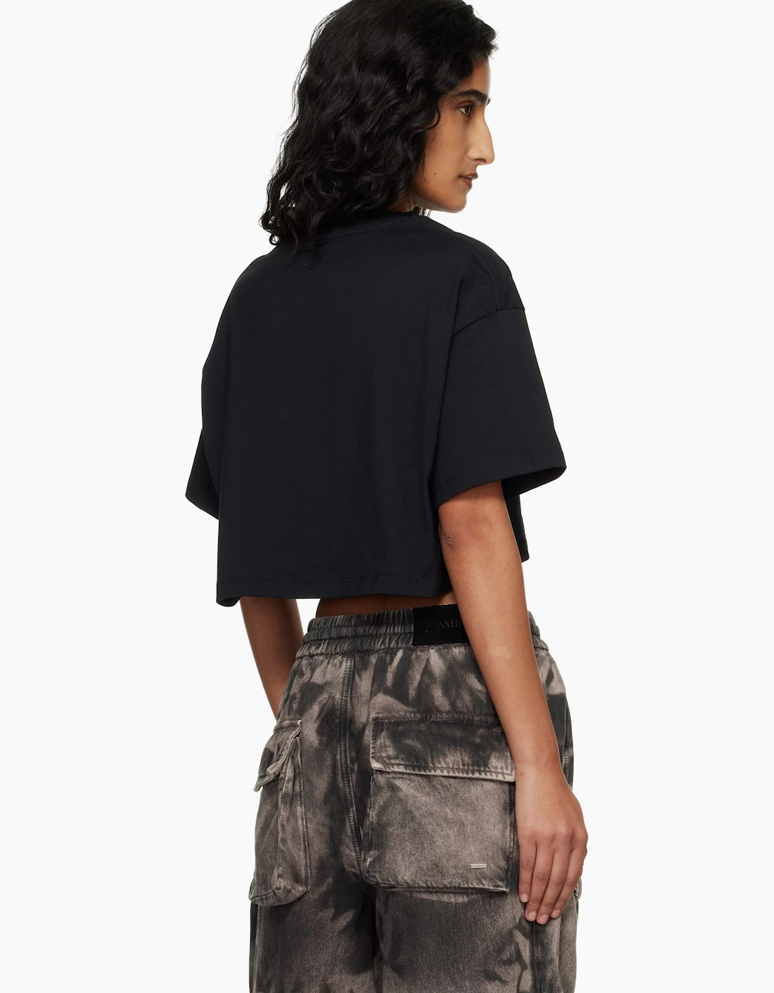 AMIRI WOMENS EMBROIDERED MA CROPPED TEE BLACK