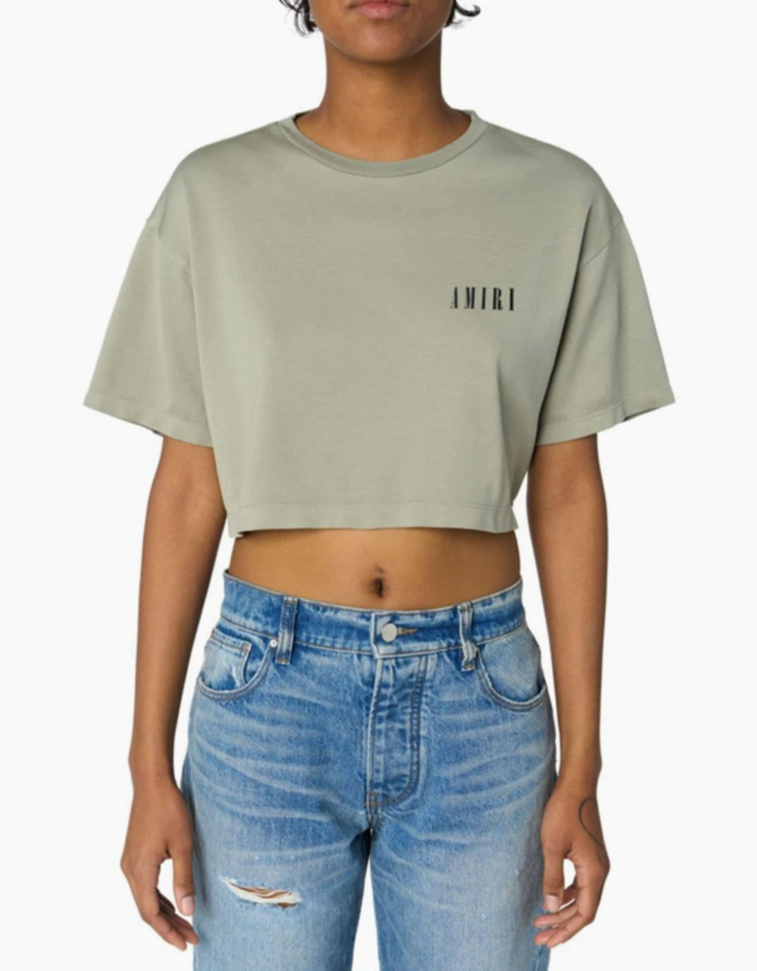 AMIRI WOMENS CORE LOGO CROPPED TEE OLIVE