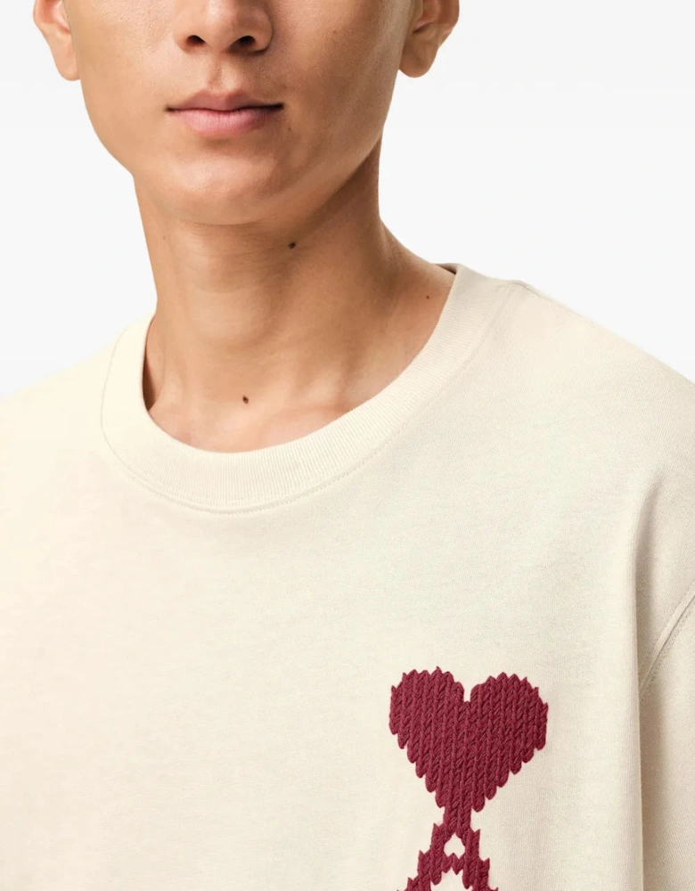 AMI Paris Heart Zigzag T-Shirt Beige