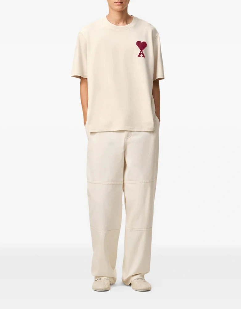 AMI Paris Heart Zigzag T-Shirt Beige