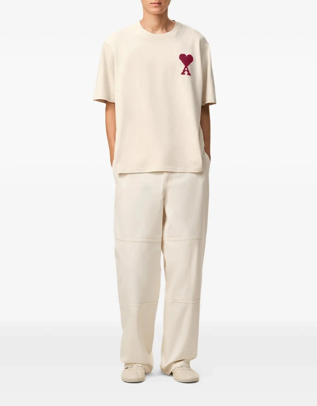 AMI Paris Heart Zigzag T-Shirt Beige