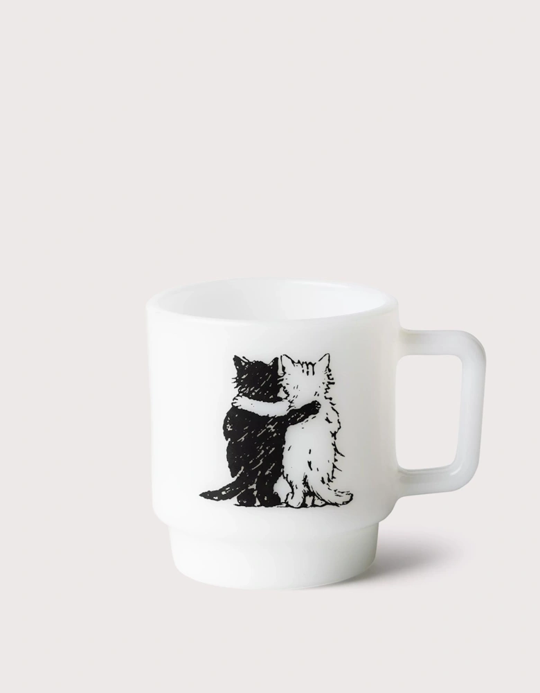 Hugging Cats Milk Glass Mug