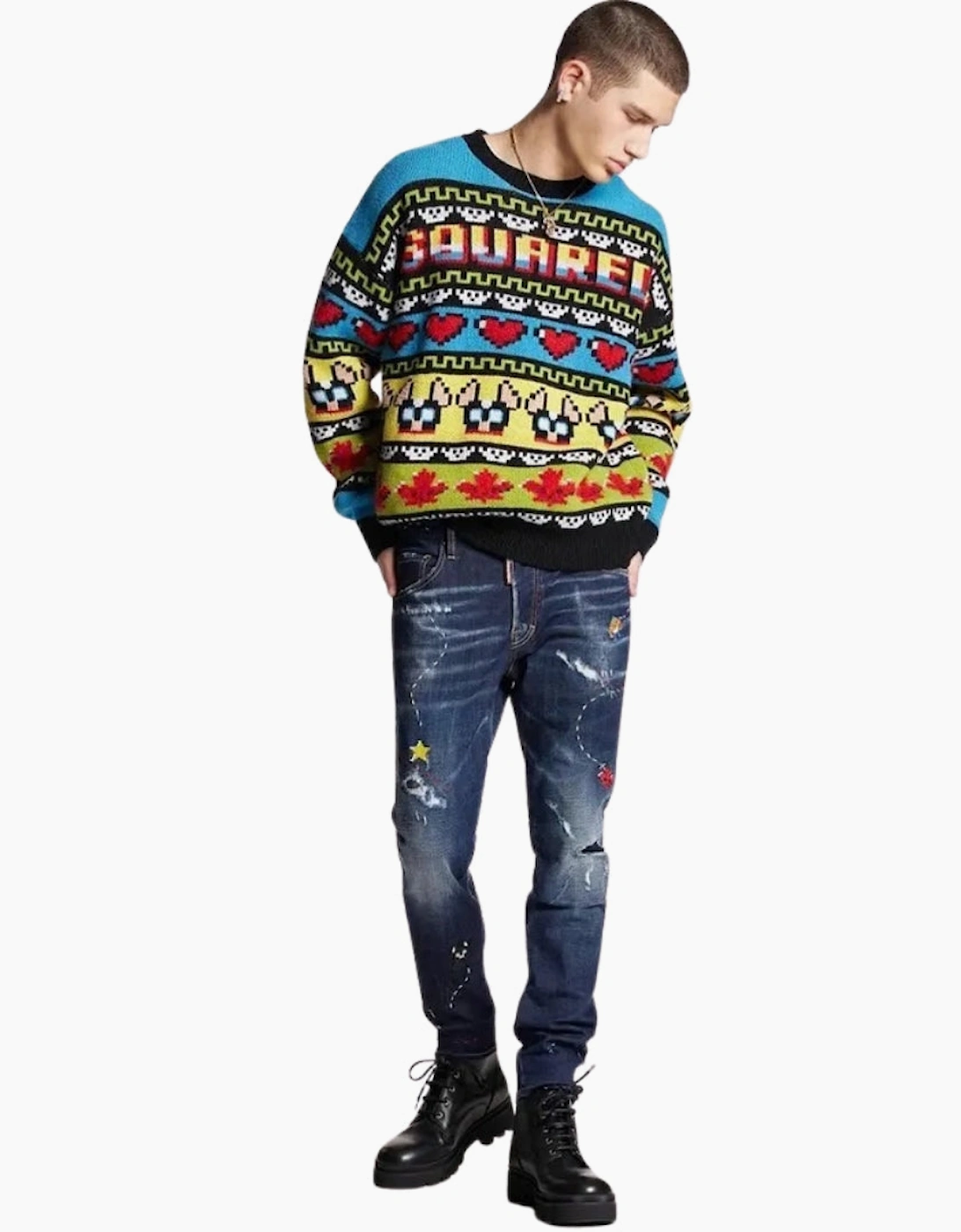 Dsquared2 Skater Jean Dark Monster Maze Wash Blue Jeans