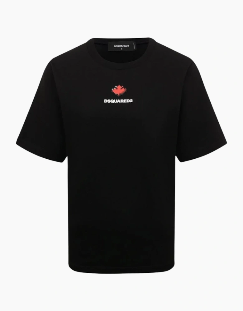 Dsquared2 Pixel Leaf Logo Print Crew Neck Black T-Shirt