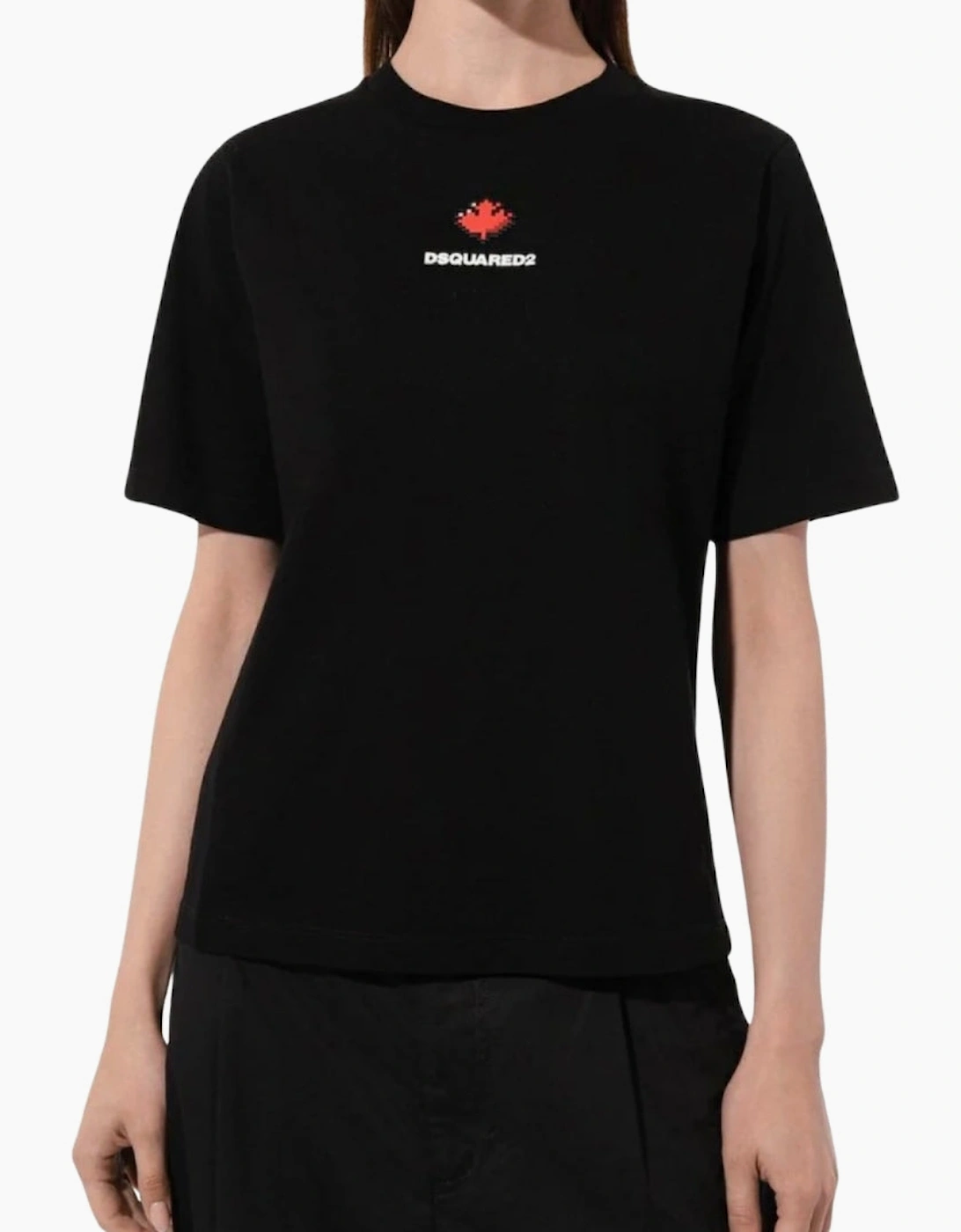 Dsquared2 Pixel Leaf Logo Print Crew Neck Black T-Shirt