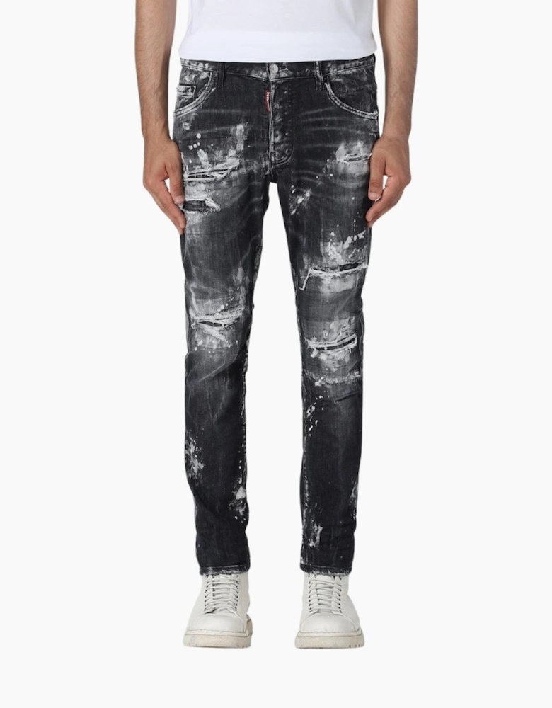 Dsquared2 Skater Jean Destroyed Paint Effect Black Jeans