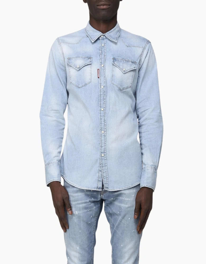 Dsquared2 Classic Western Faded Denim Blue Shirt