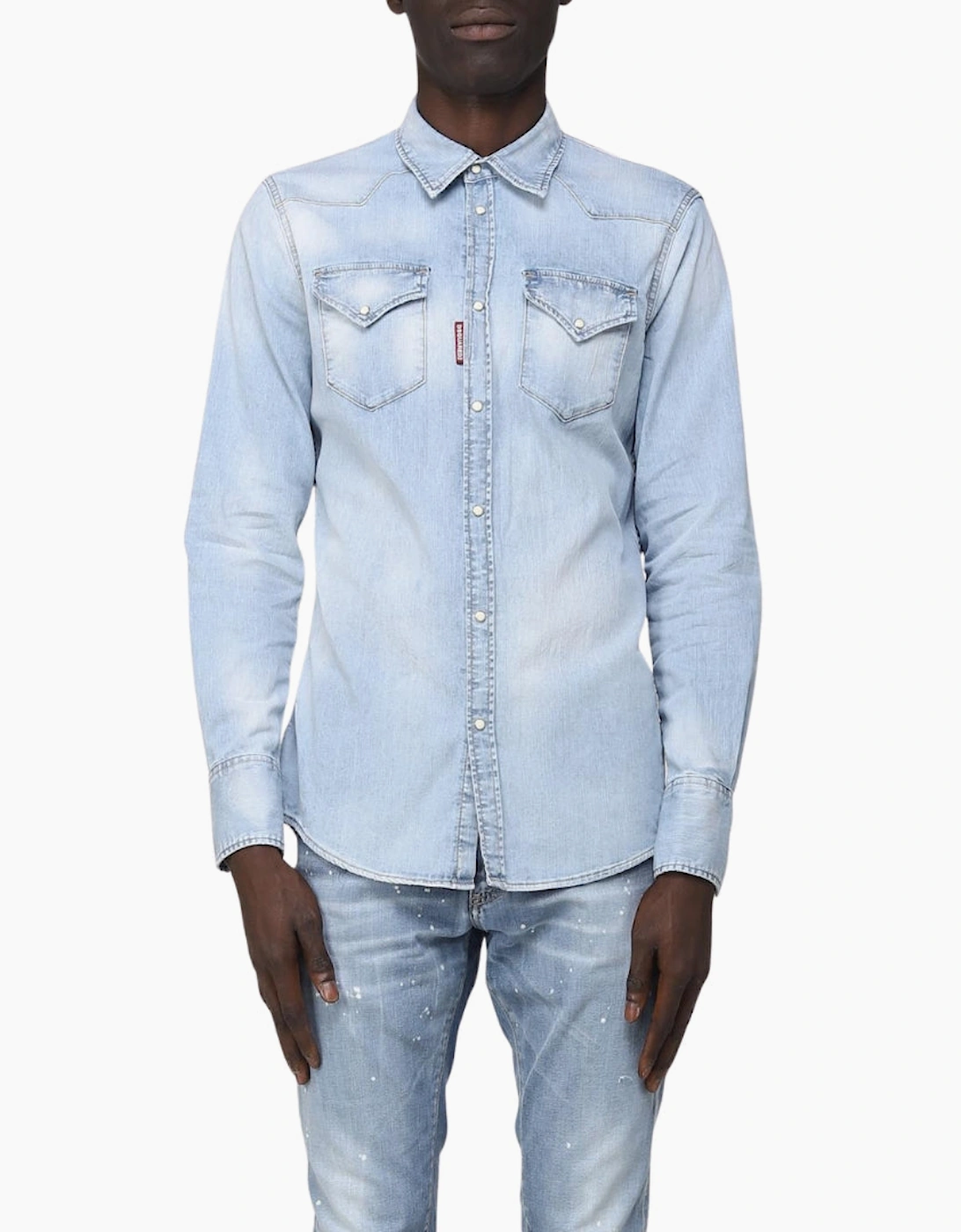 Dsquared2 Classic Western Faded Denim Blue Shirt