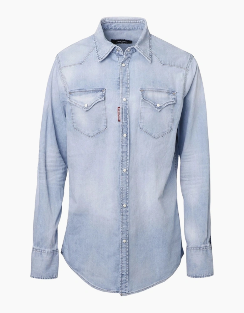 Dsquared2 Classic Western Faded Denim Blue Shirt