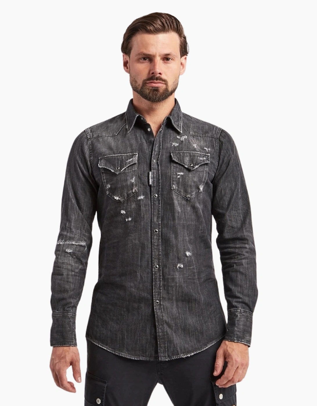 Dsquared2 Classic Western Worn Denim Black Shirt