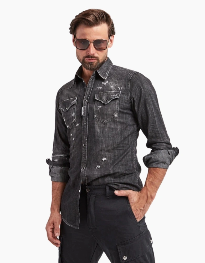 Dsquared2 Classic Western Worn Denim Black Shirt