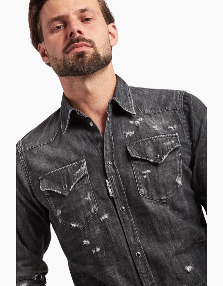 Dsquared2 Classic Western Worn Denim Black Shirt