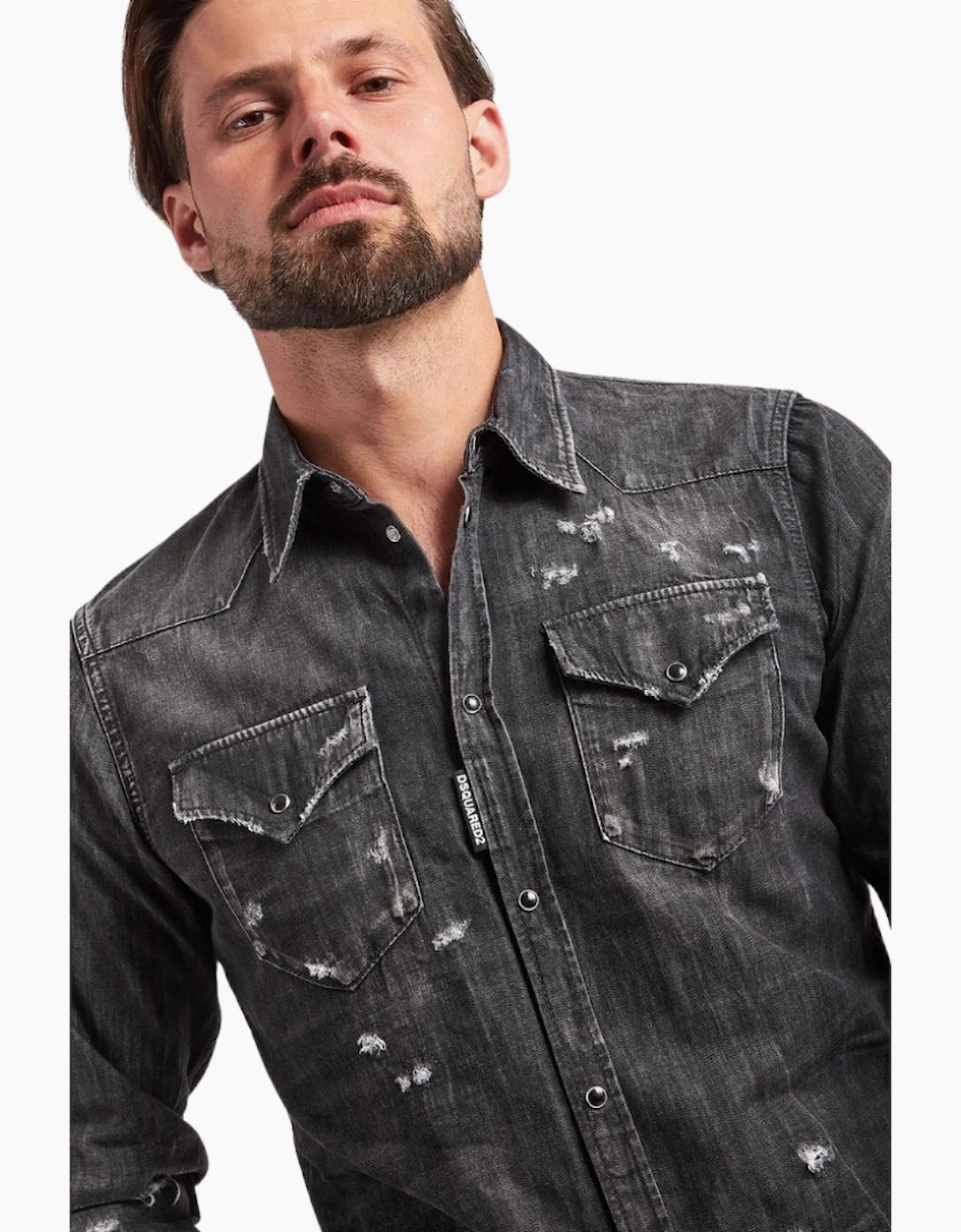 Dsquared2 Classic Western Worn Denim Black Shirt