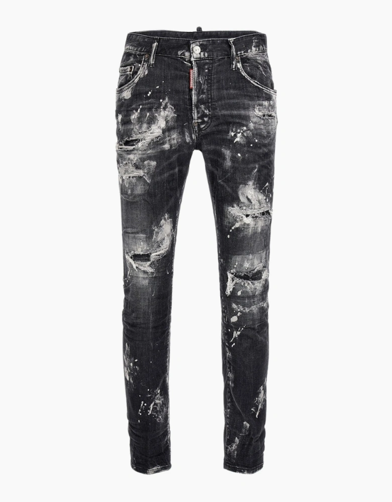Dsquared2 Super Twinky Jean Destroyed Paint Effect Black Jeans