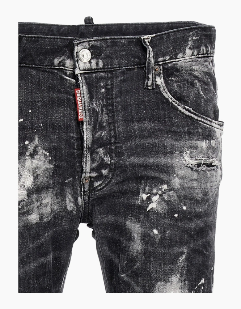 Dsquared2 Super Twinky Jean Destroyed Paint Effect Black Jeans