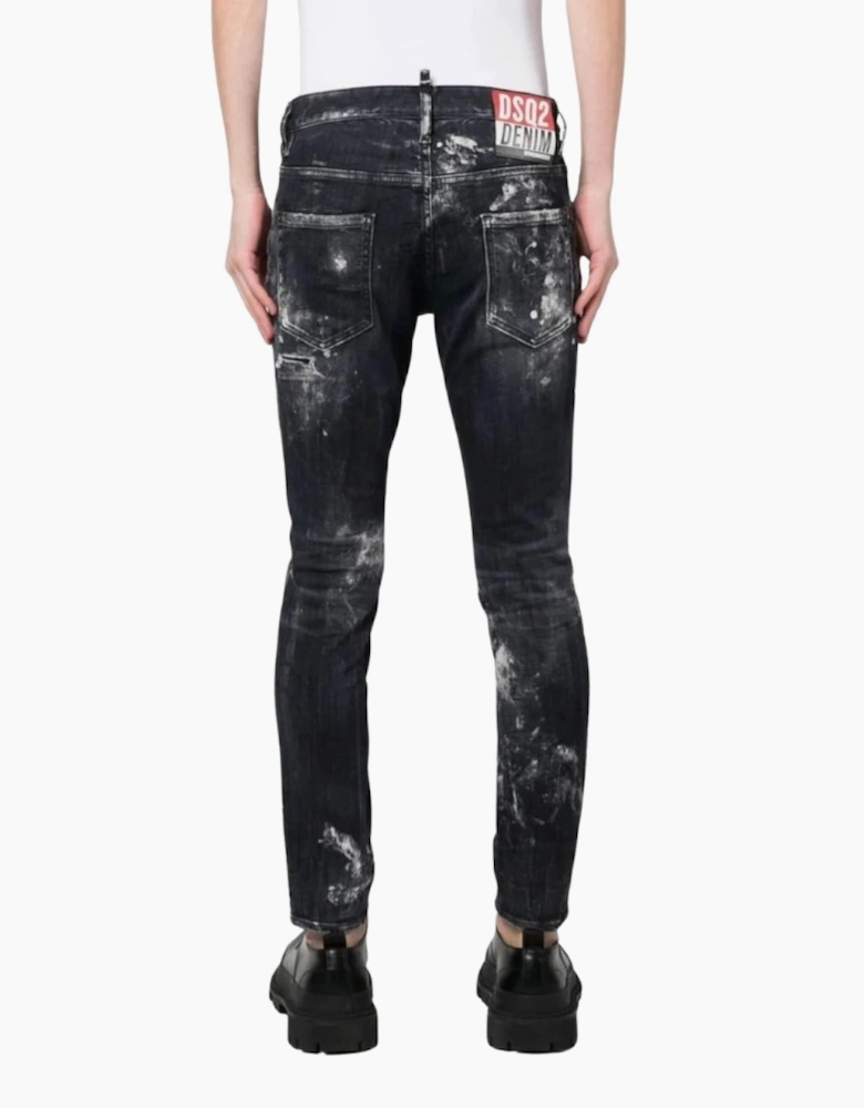 Dsquared2 Super Twinky Jean Destroyed Paint Effect Black Jeans