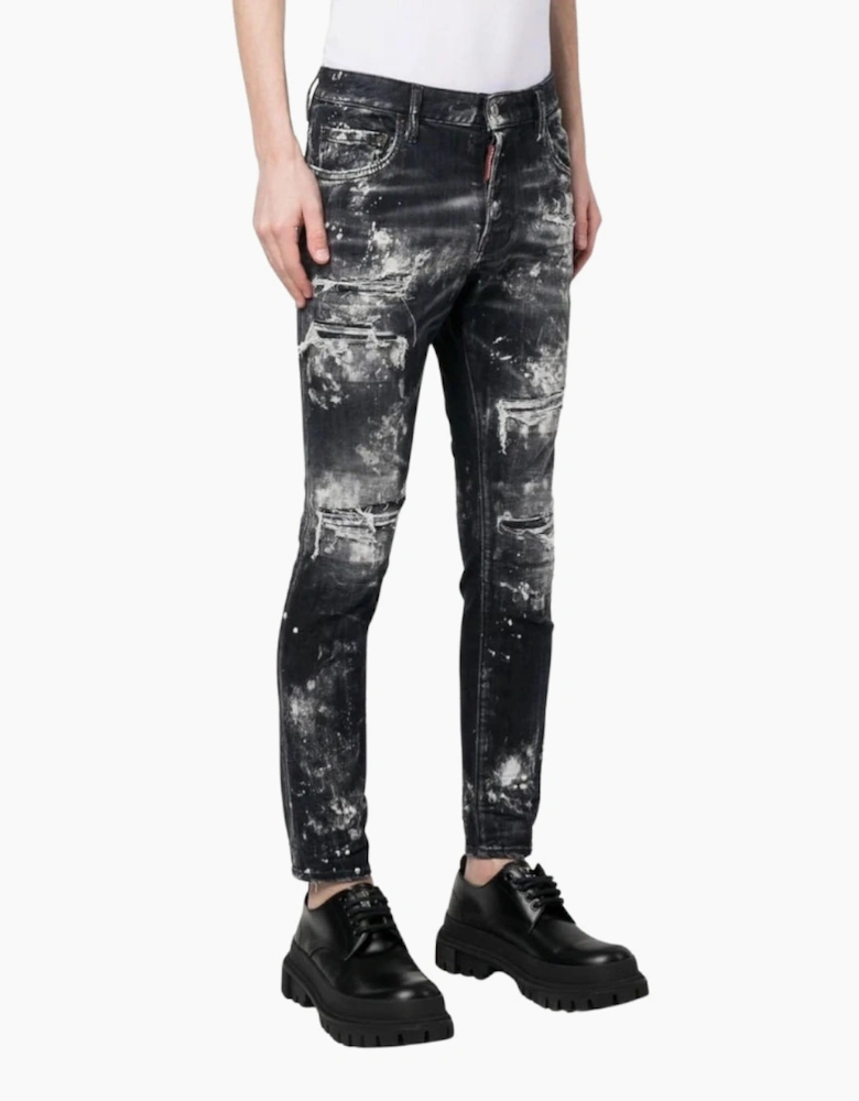 Dsquared2 Super Twinky Jean Destroyed Paint Effect Black Jeans