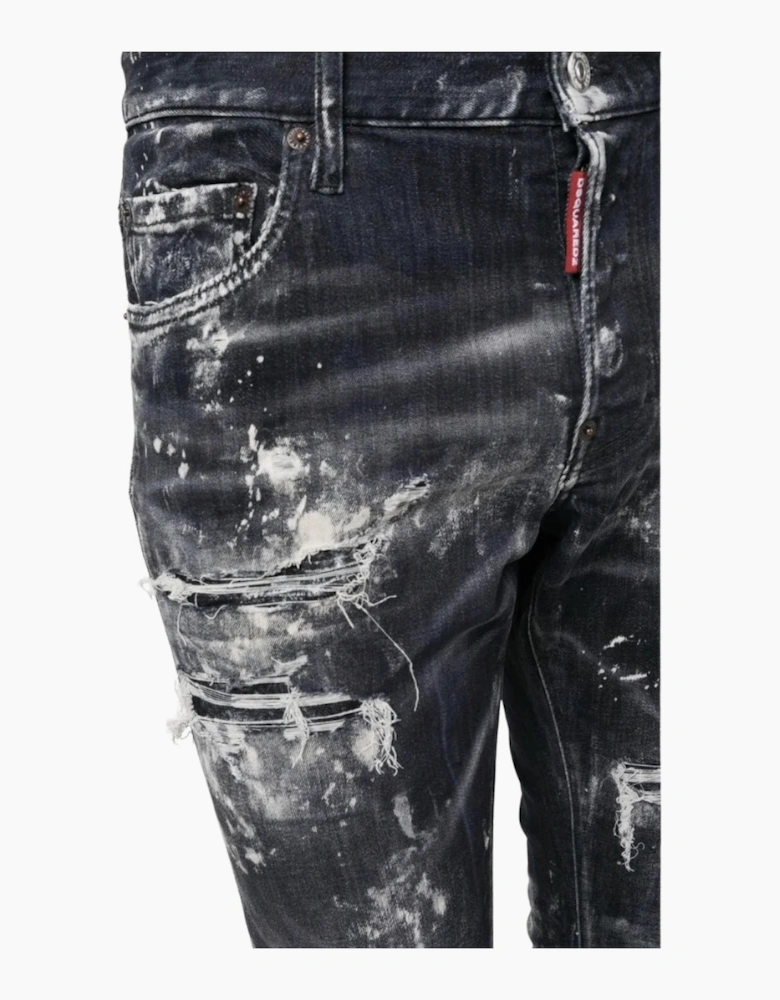 Dsquared2 Super Twinky Jean Destroyed Paint Effect Black Jeans