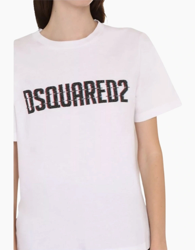 Dsquared2 Logo Print Crew Neck White T-Shirt