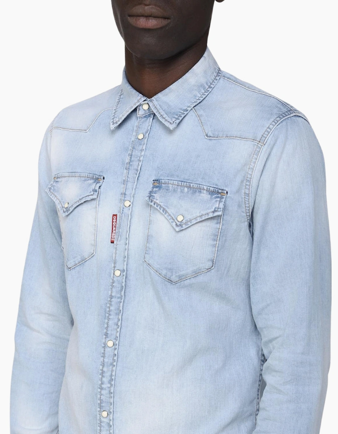 Dsquared2 Classic Western Faded Denim Blue Shirt