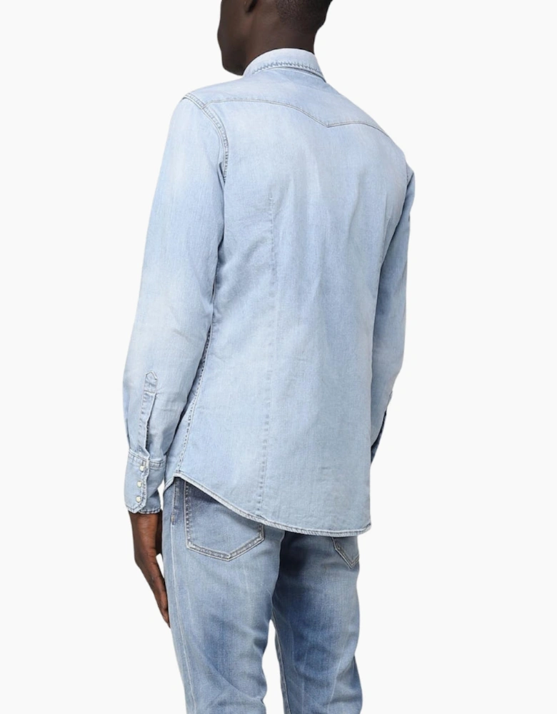 Dsquared2 Classic Western Faded Denim Blue Shirt