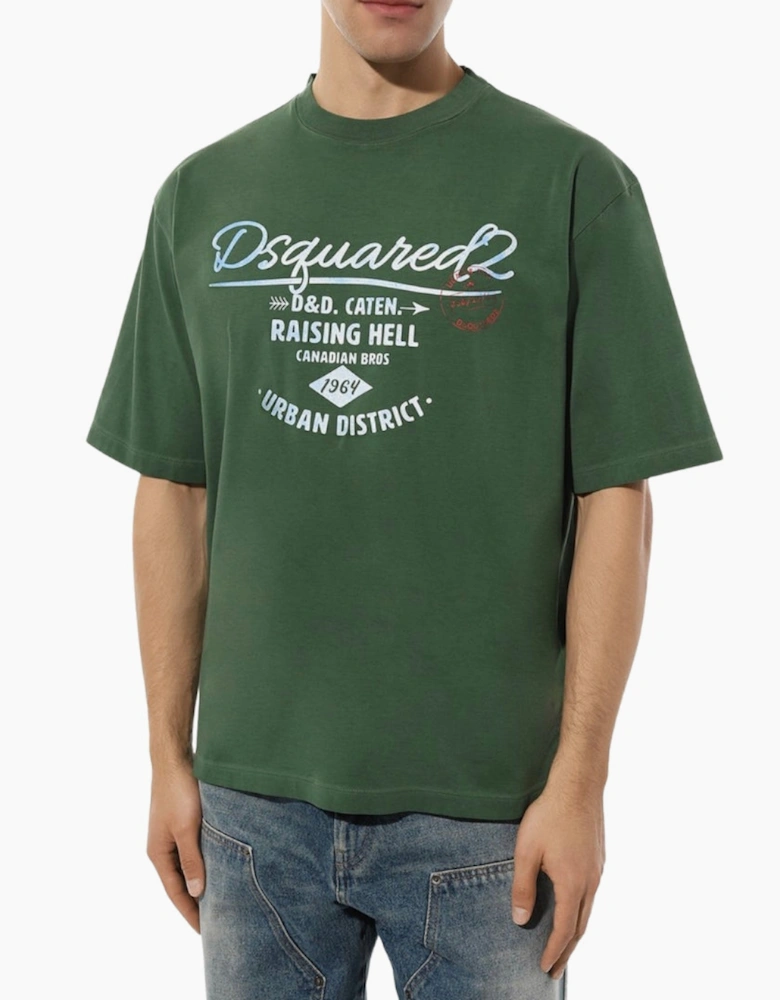 Dsquared2 Branded Raising Hell Logo Green T-Shirt