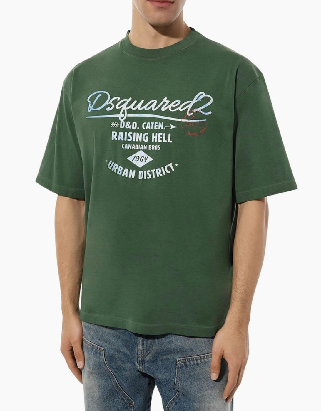 Dsquared2 Branded Raising Hell Logo Green T-Shirt