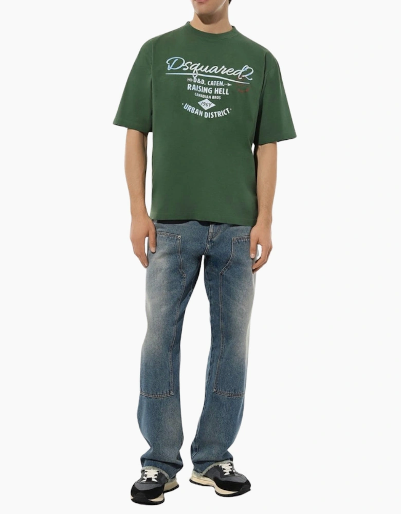 Dsquared2 Branded Raising Hell Logo Green T-Shirt