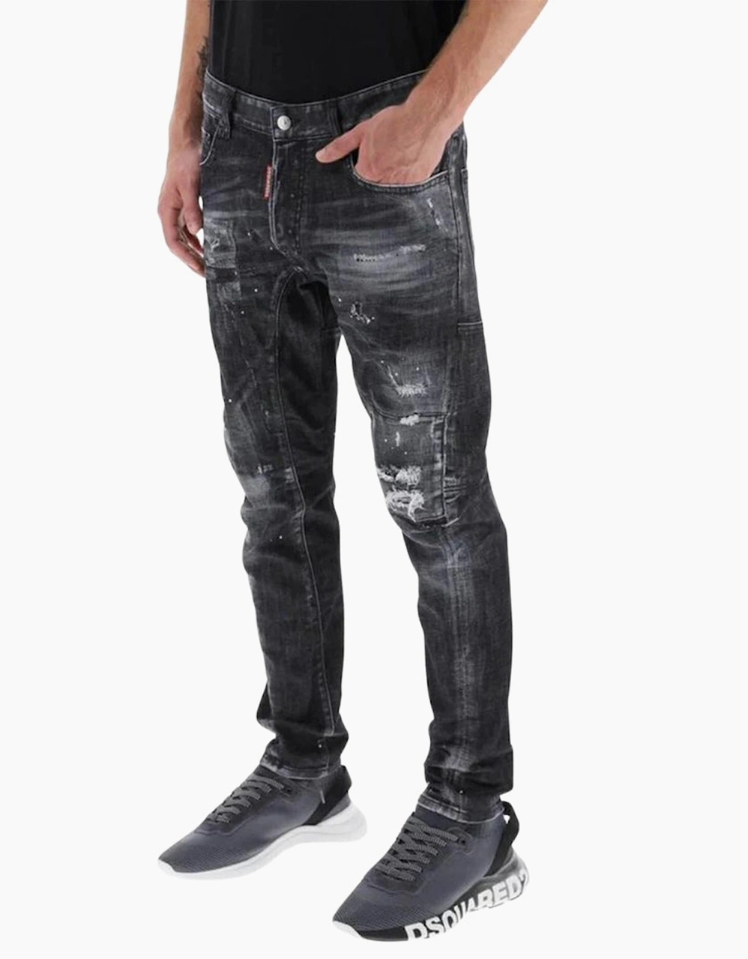 Dsquared2 Tidy Biker Jean Worn Faded Style Black Jeans