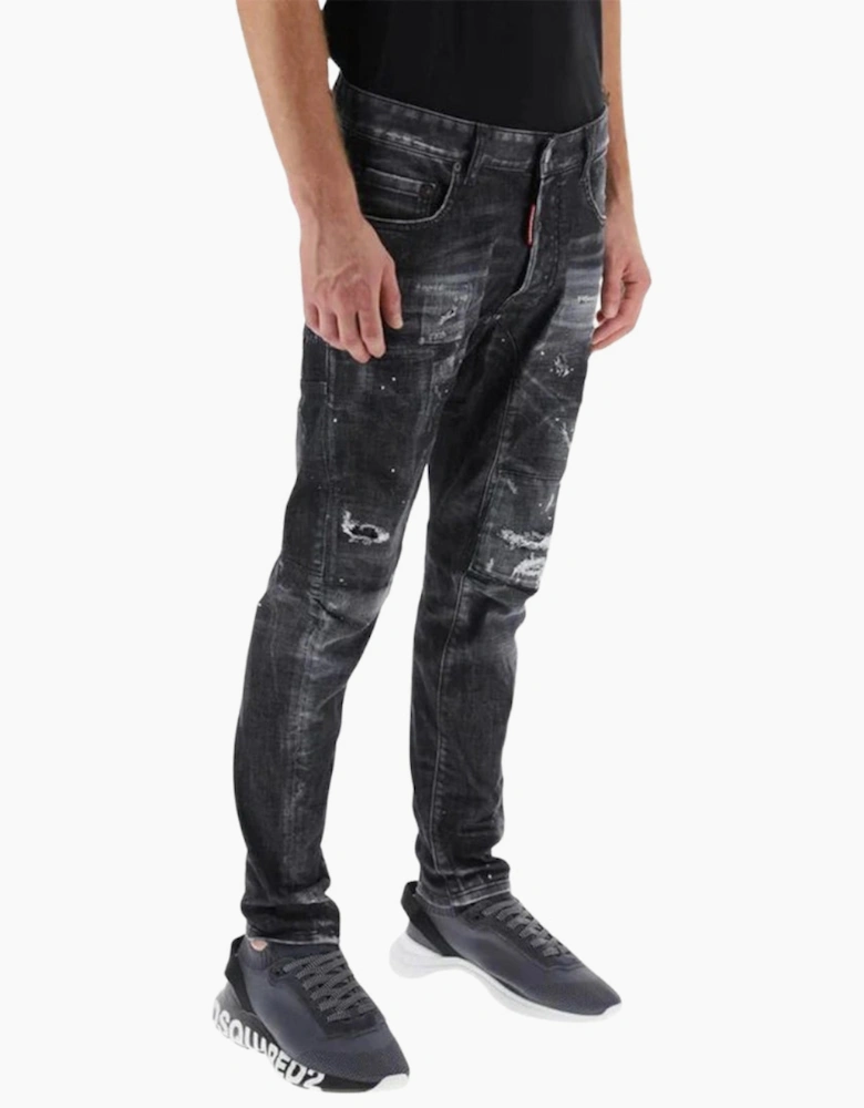 Dsquared2 Tidy Biker Jean Worn Faded Style Black Jeans