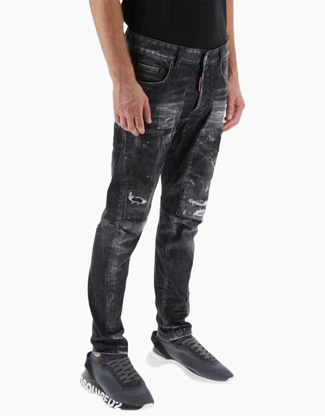 Dsquared2 Tidy Biker Jean Worn Faded Style Black Jeans