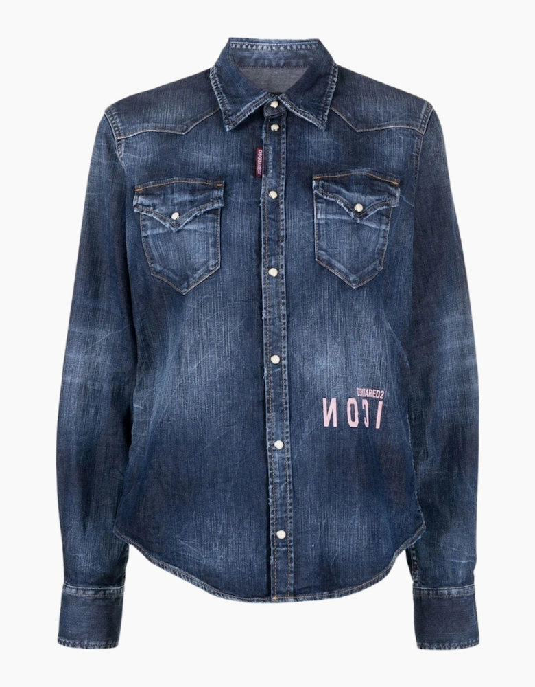 Dsquared2 Icon Reverse Logo Western Dark Blue Denim Shirt