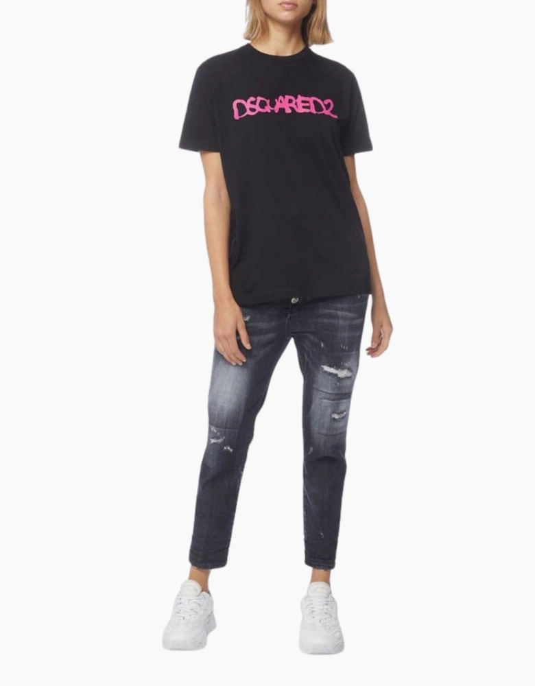 Dsquared2 Graffiti Spray Logo Black T-Shirt