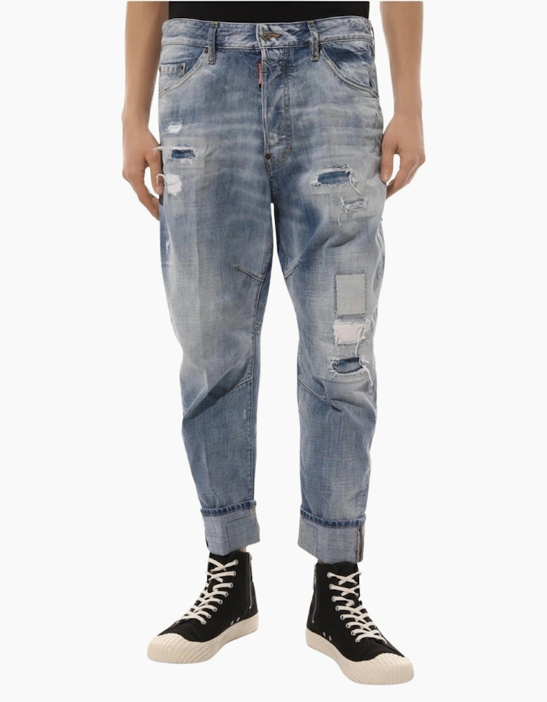 Dsquared2 Worn Patchwork Relaxed Fit Blue Jeans