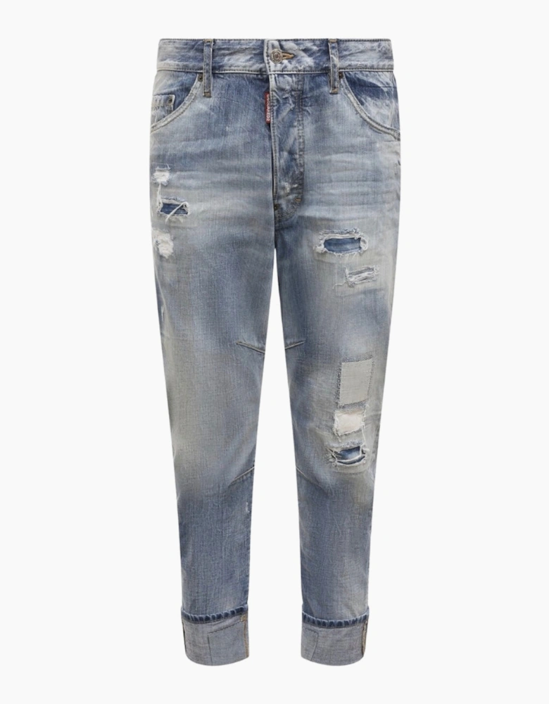 Dsquared2 Worn Patchwork Relaxed Fit Blue Jeans