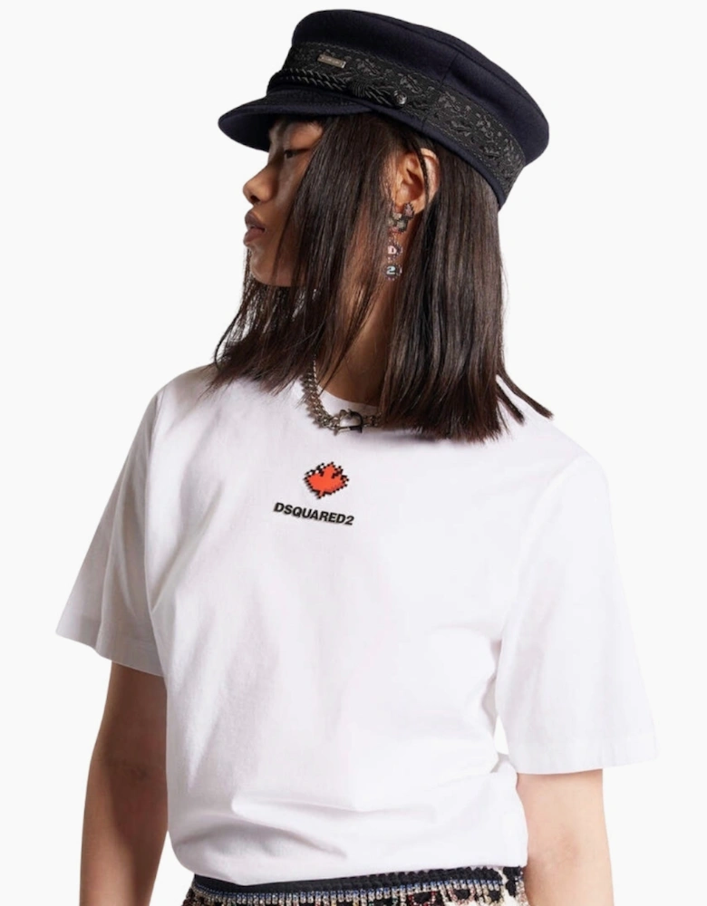 Dsquared2 Pixel Leaf Logo Print Crew Neck White T-Shirt