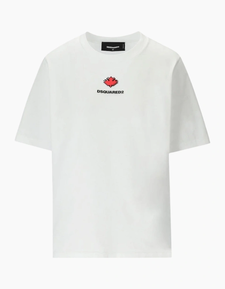 Dsquared2 Pixel Leaf Logo Print Crew Neck White T-Shirt