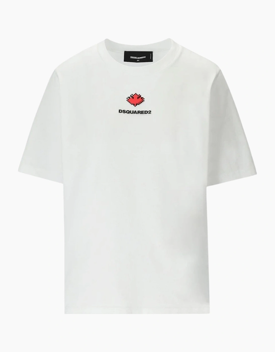 Dsquared2 Pixel Leaf Logo Print Crew Neck White T-Shirt