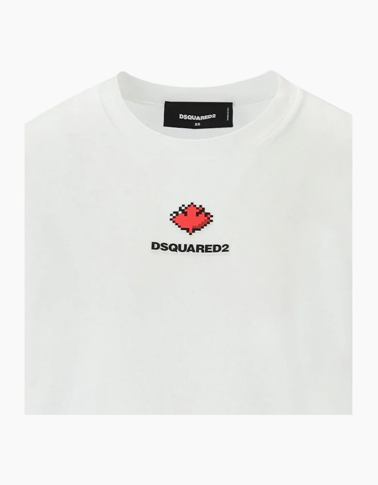 Dsquared2 Pixel Leaf Logo Print Crew Neck White T-Shirt