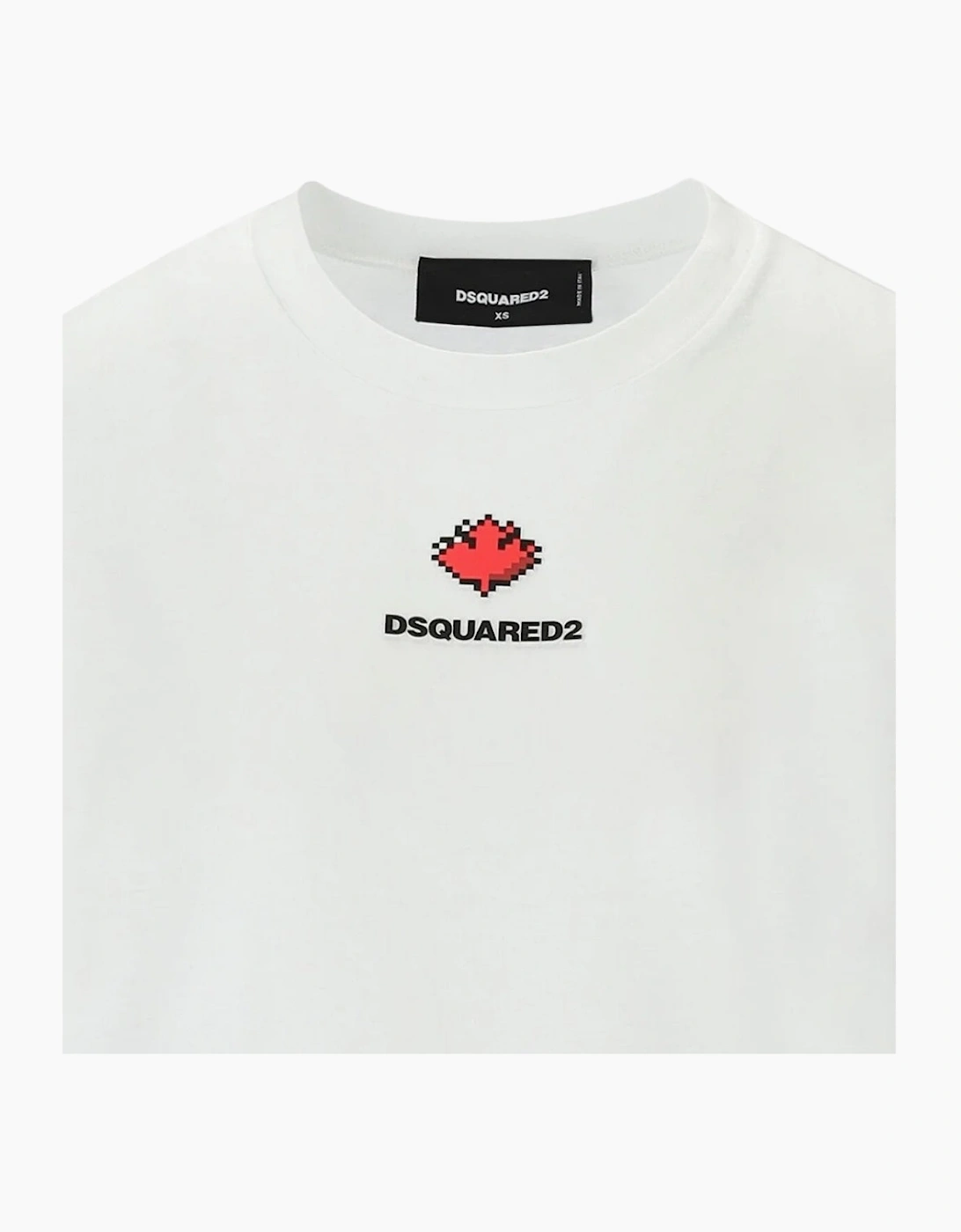 Dsquared2 Pixel Leaf Logo Print Crew Neck White T-Shirt