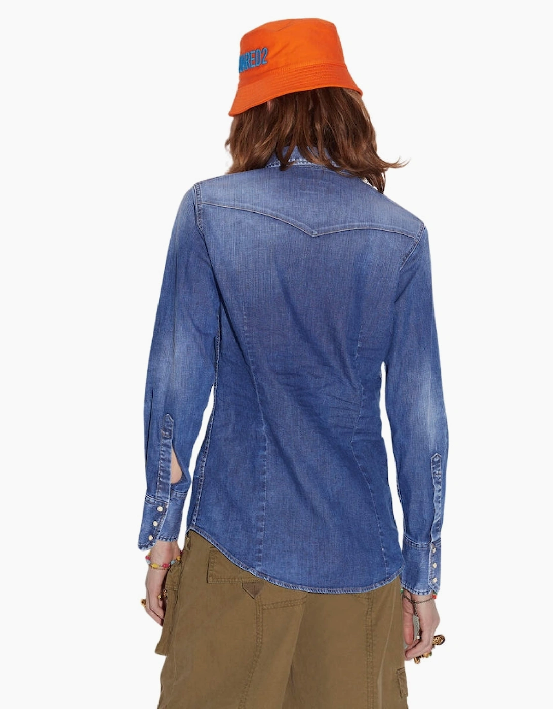 Dsquared2 Icon Print Western Denim Blue Shirt