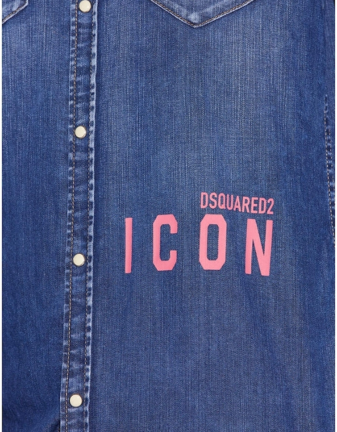 Dsquared2 Icon Print Western Denim Blue Shirt