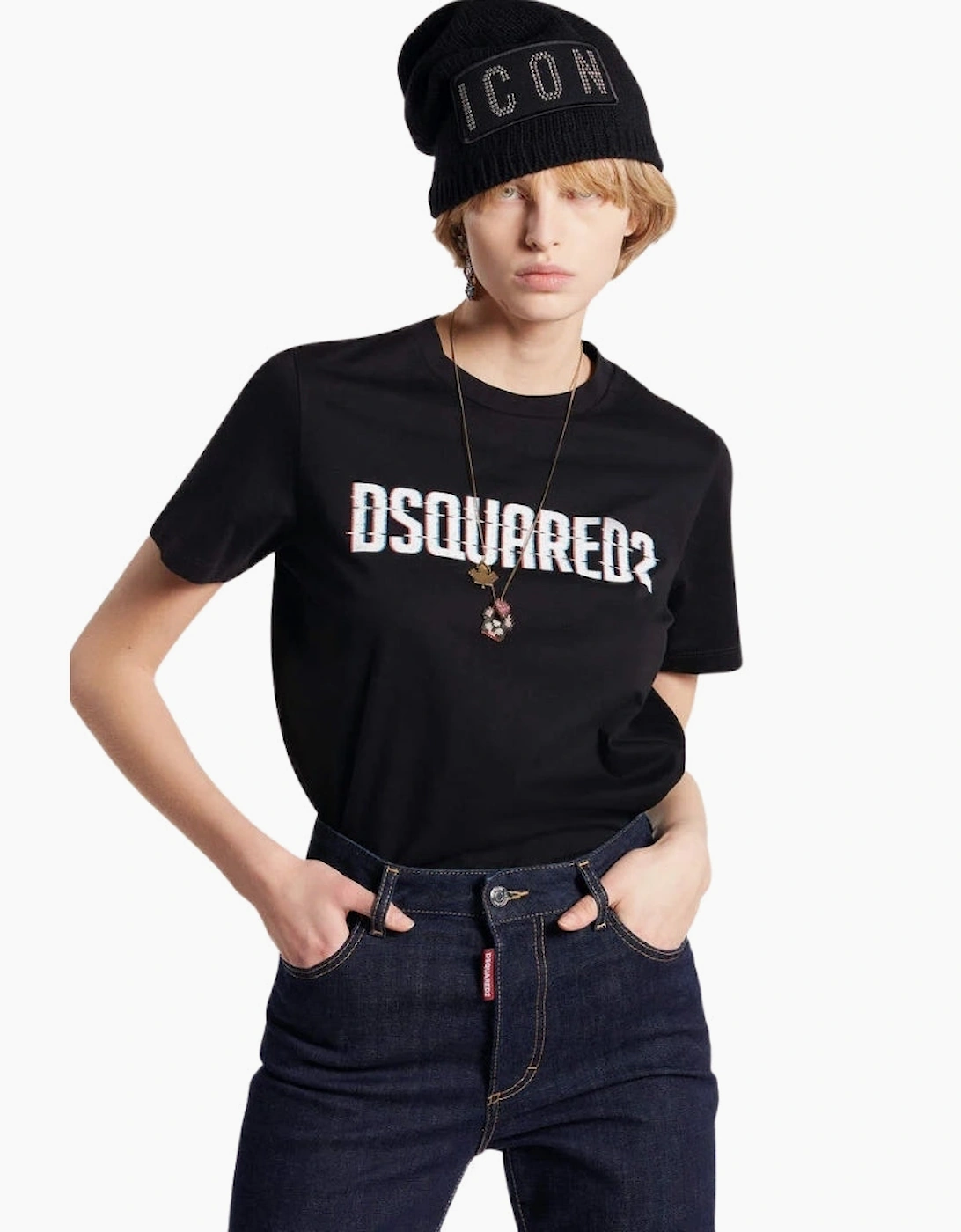 Dsquared2 Logo Print Crew Neck Black T-Shirt