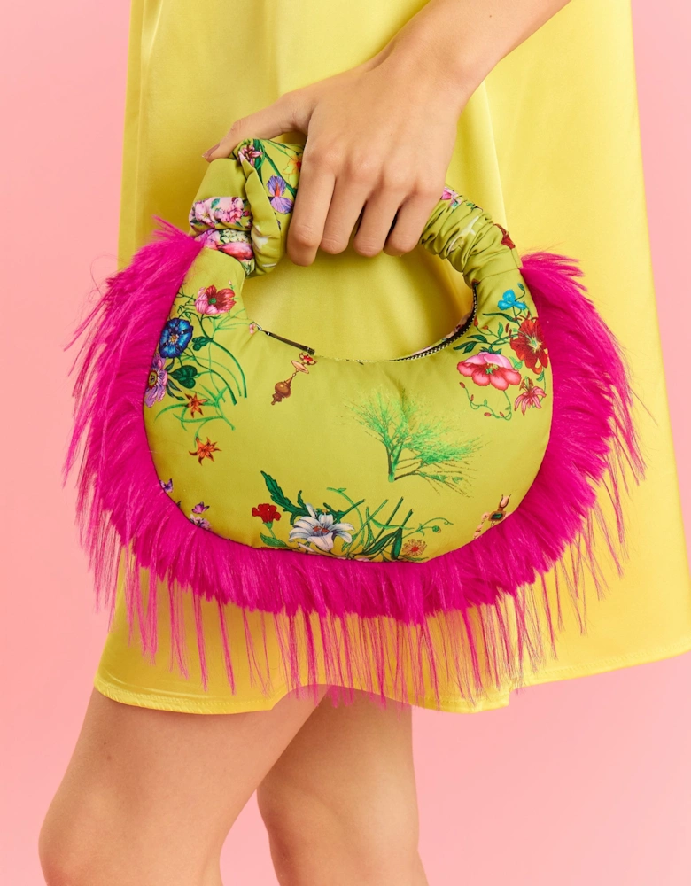 Bamboo Faux Fur Trim Floral Bag