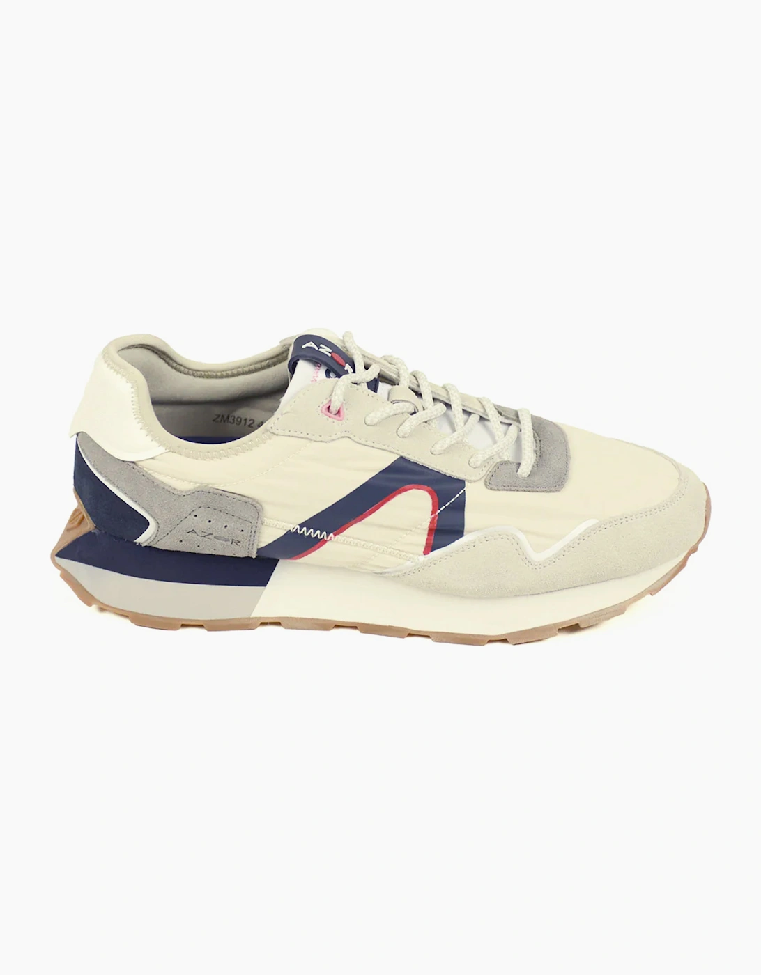 Azor mens Sneaker trainer shoe OFF WHITE/NAVY, 4 of 3