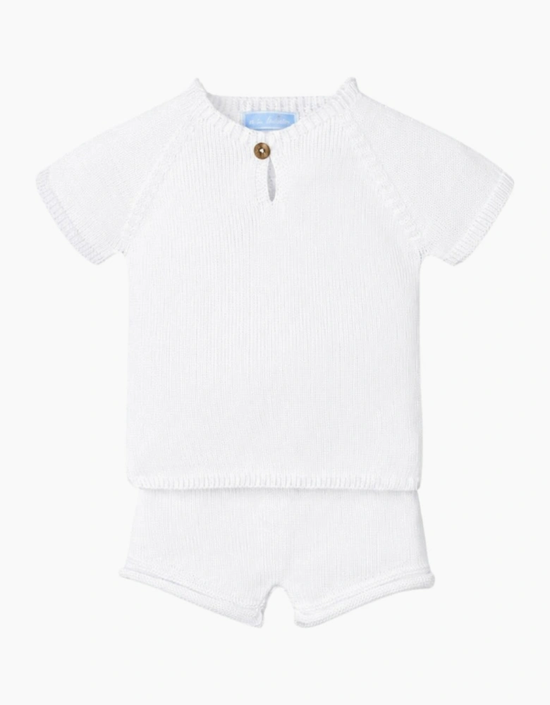 Boys White Knit Short Set