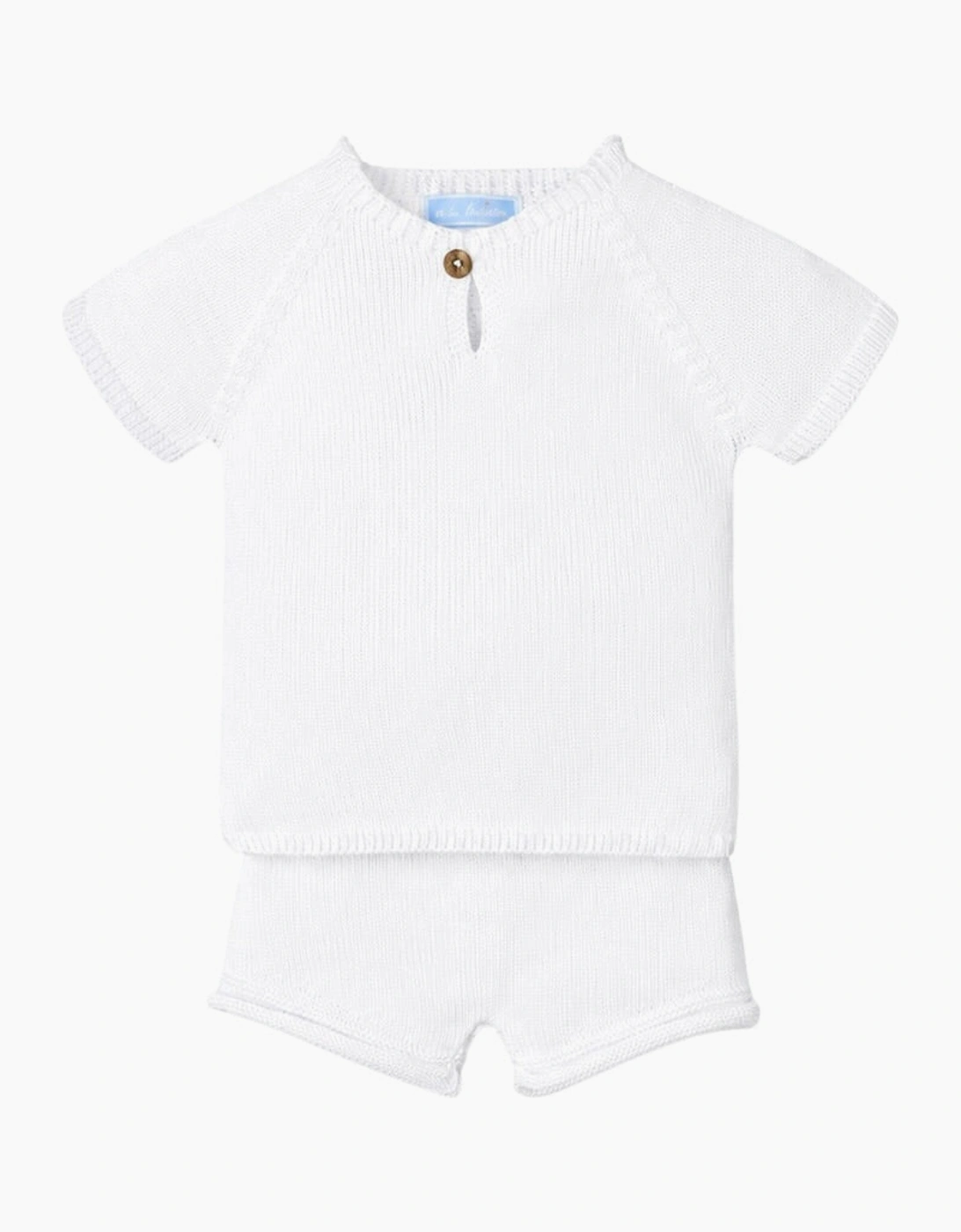 Boys White Knit Short Set, 2 of 1